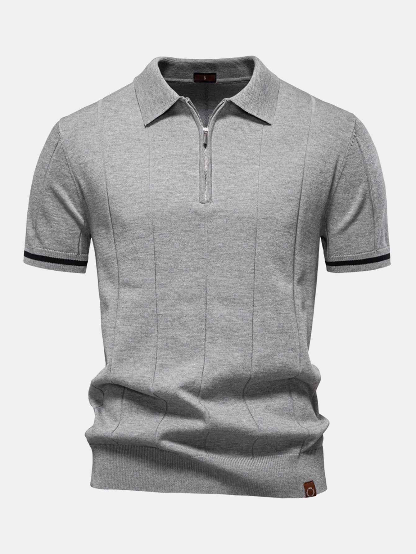 Contrast Trim Zipper Knit Polo Shirt