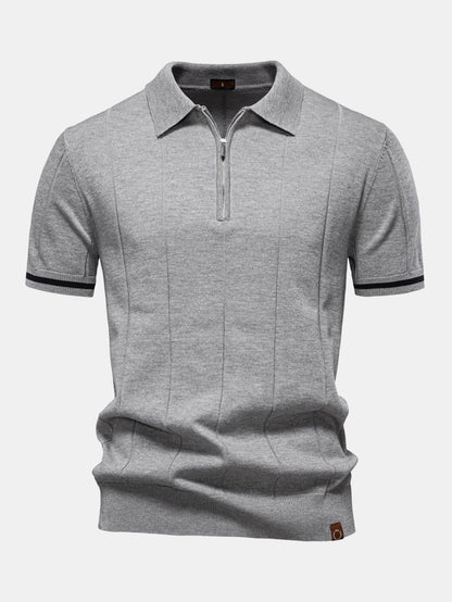 Contrast Trim Zipper Knit Polo Shirt