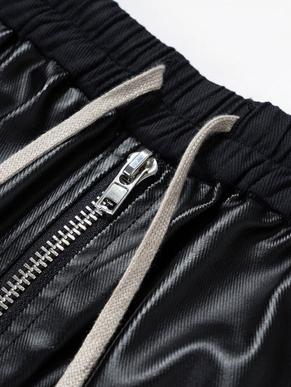 PU Leather Cargo Wide-Leg Pants