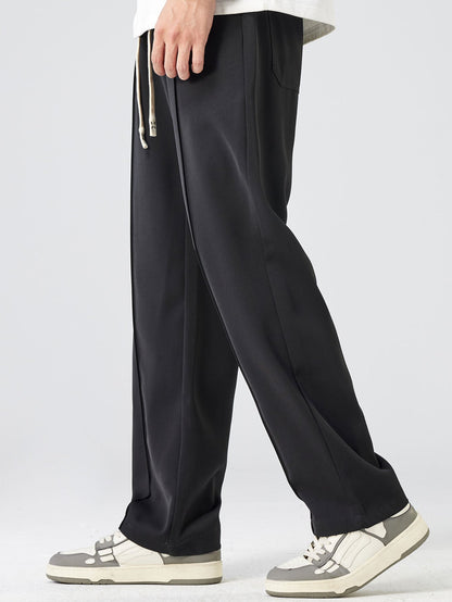 Single Pleat Drawstring Straight Leg Pants