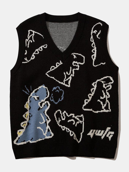 Dinosaur Print Knit Sweater Vest