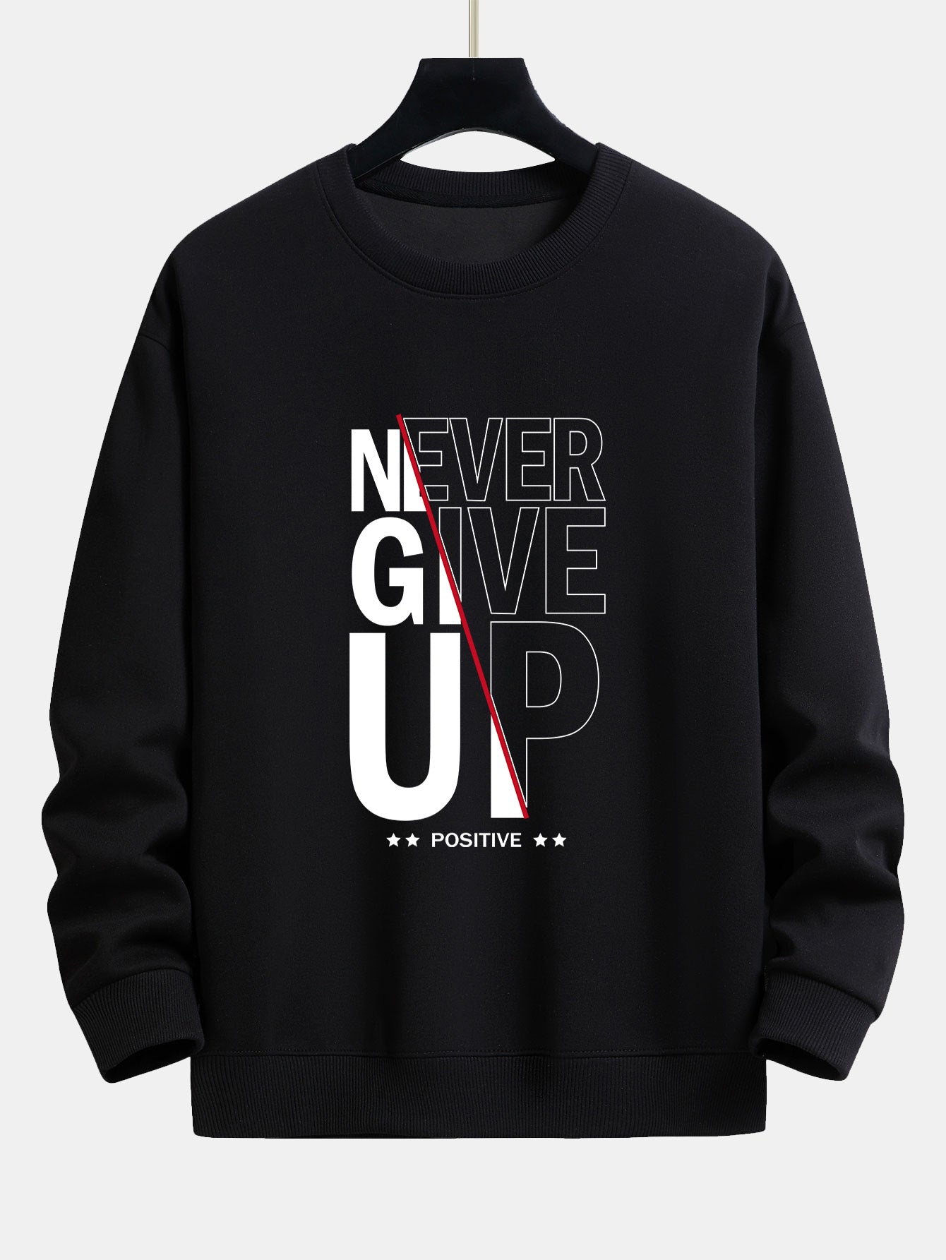 Never Give Up Print Relax Fit Sweatshirt & Basic Jogging Pants