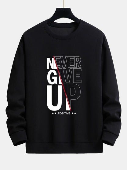 Never Give Up Print Relax Fit Sweatshirt & Basic Jogging Pants