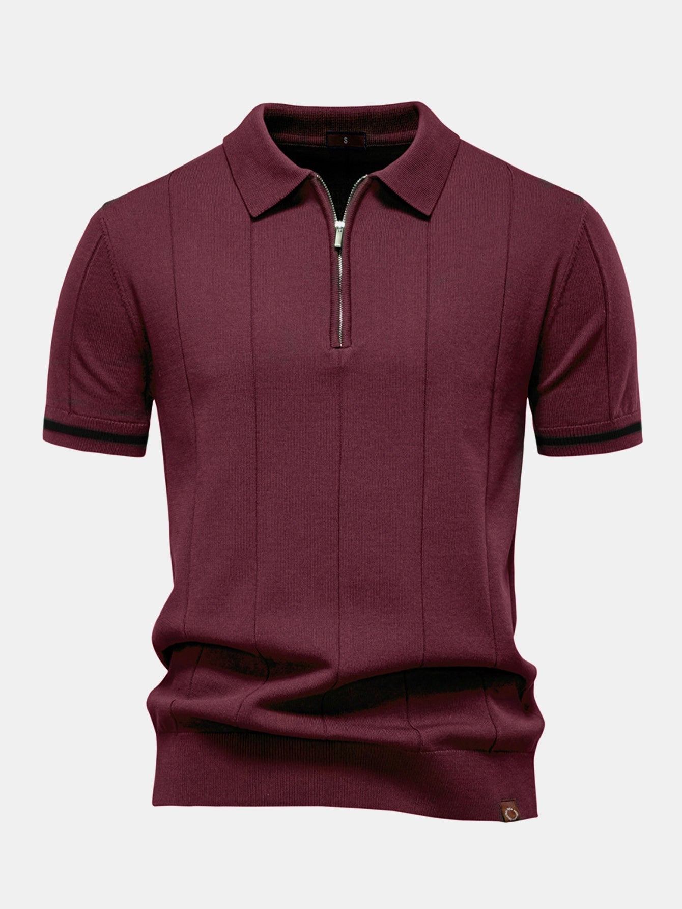 Contrast Trim Zipper Knit Polo Shirt