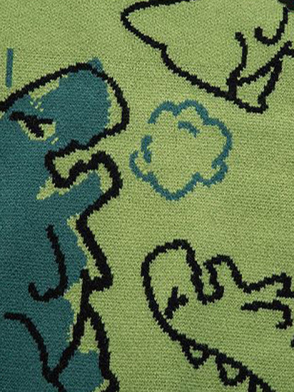 Dinosaur Print Crew Neck Knit Sweater
