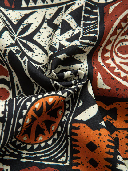 Ethnic Geometry Print Button Up Shirt