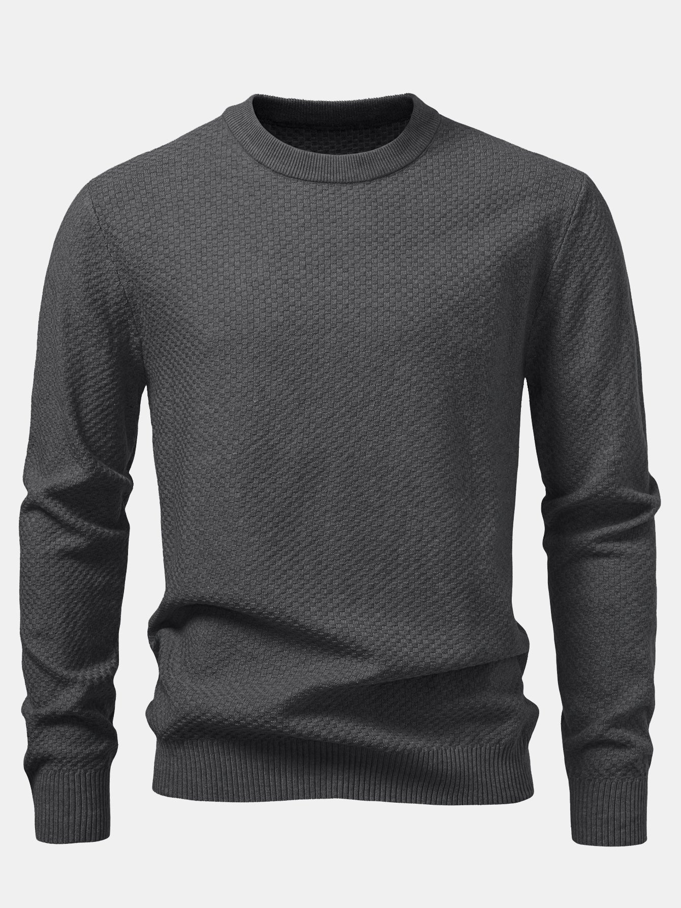 Checkerboard Textured Crew Neck Sweater