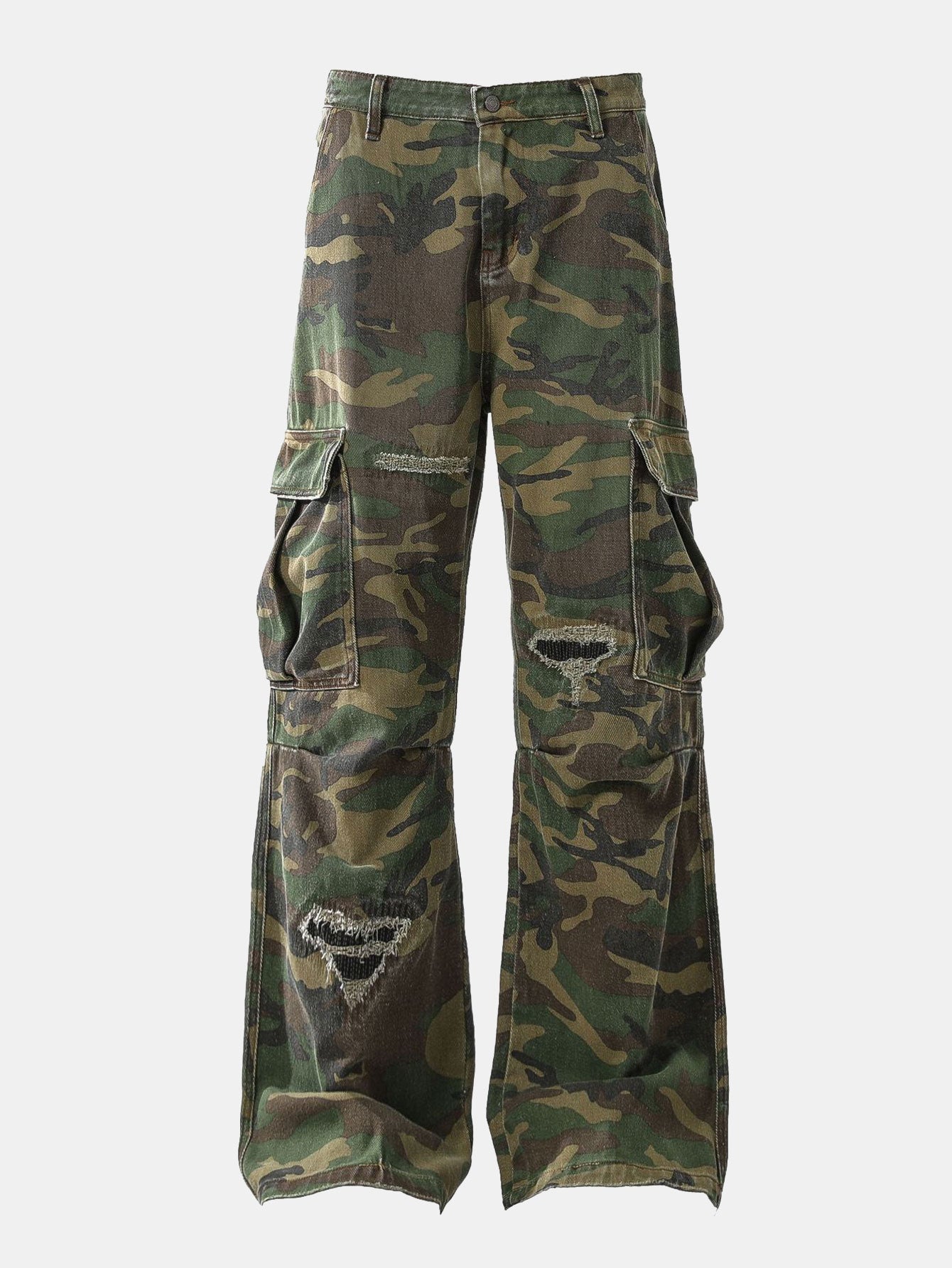 Baggy Fit Camo Ripped Wide Leg Pants