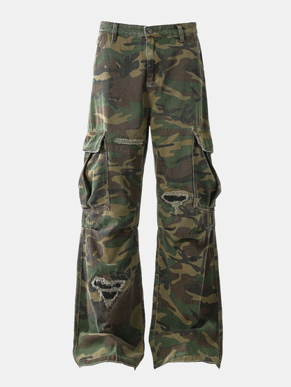 Baggy Fit Camo Ripped Wide Leg Pants