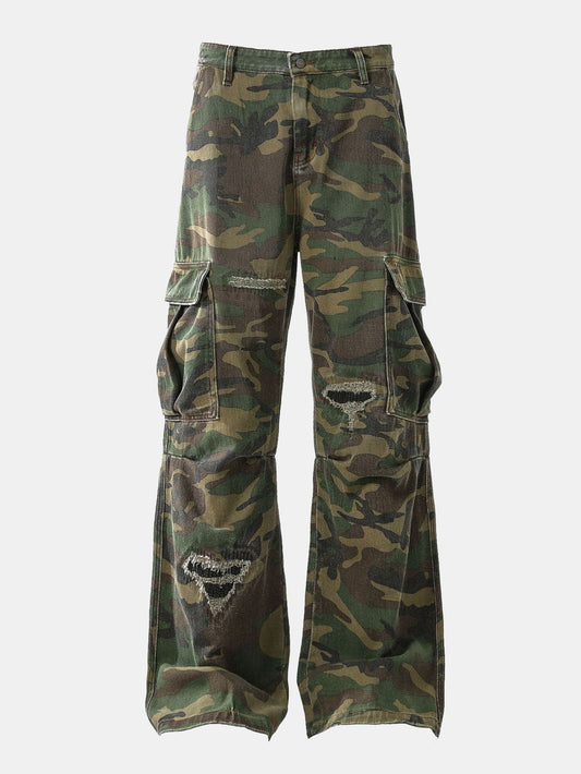 Baggy Fit Camo Ripped Wide Leg Pants