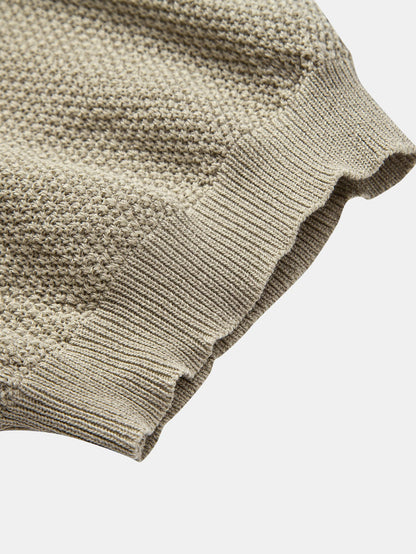 Textured Zip Up Knit Polo Shirt