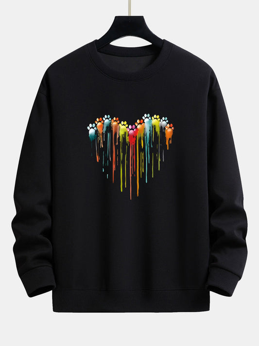 Dissolving Paw Heart Print Relax Fit Sweatshirt
