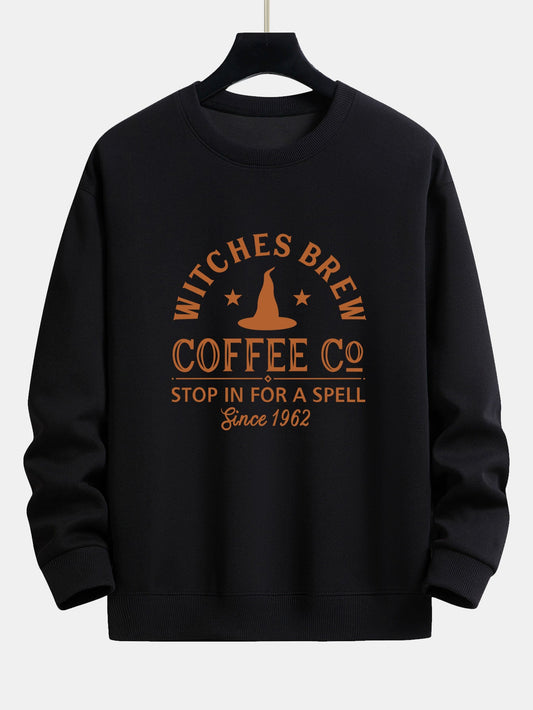 Halloween Witches Brew Coffee Print Relax Fit Sweatshirt