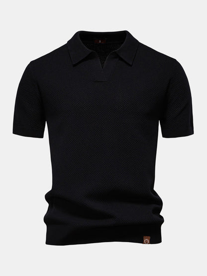 Pineapple Texture Knit V Neck Polo