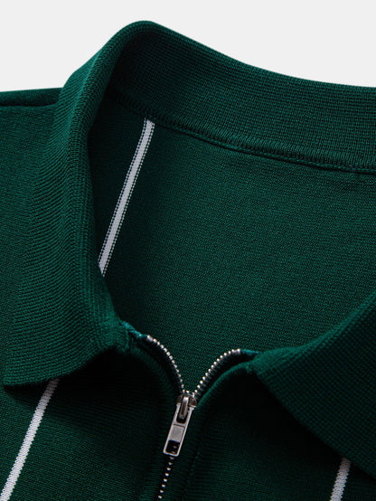 Stripe Zip Up Knitted Polo Shirt