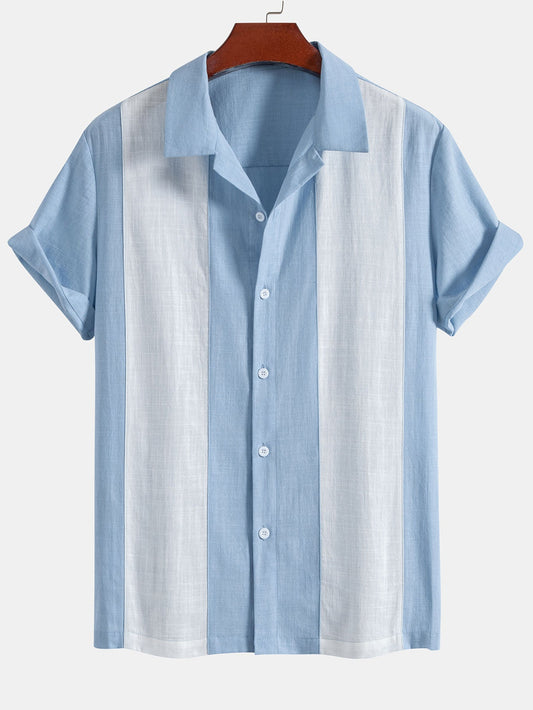 Linen Look Patchwork Bowling Shirt