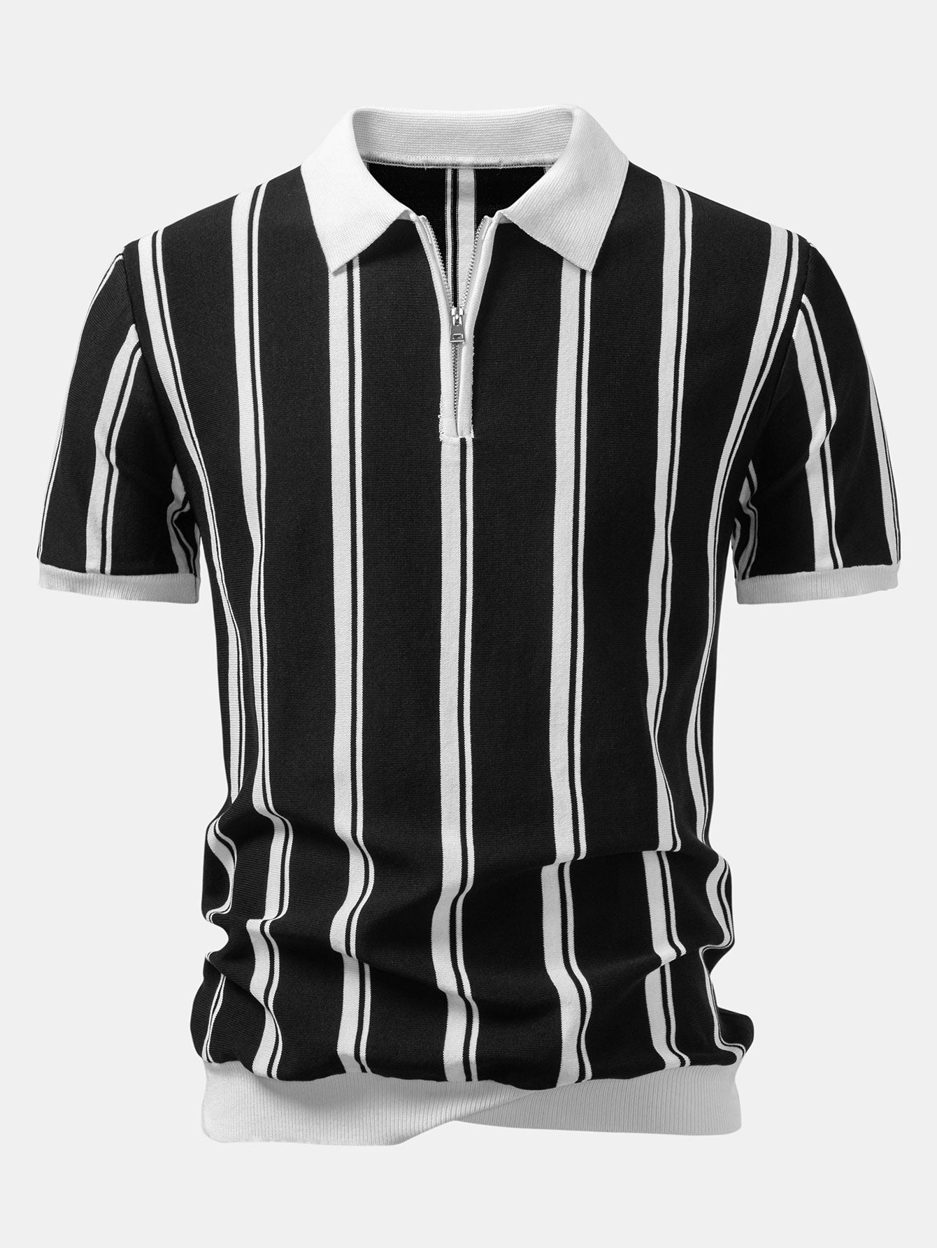 Striped Zip Up Knit Polo