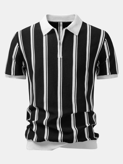 Striped Zip Up Knit Polo