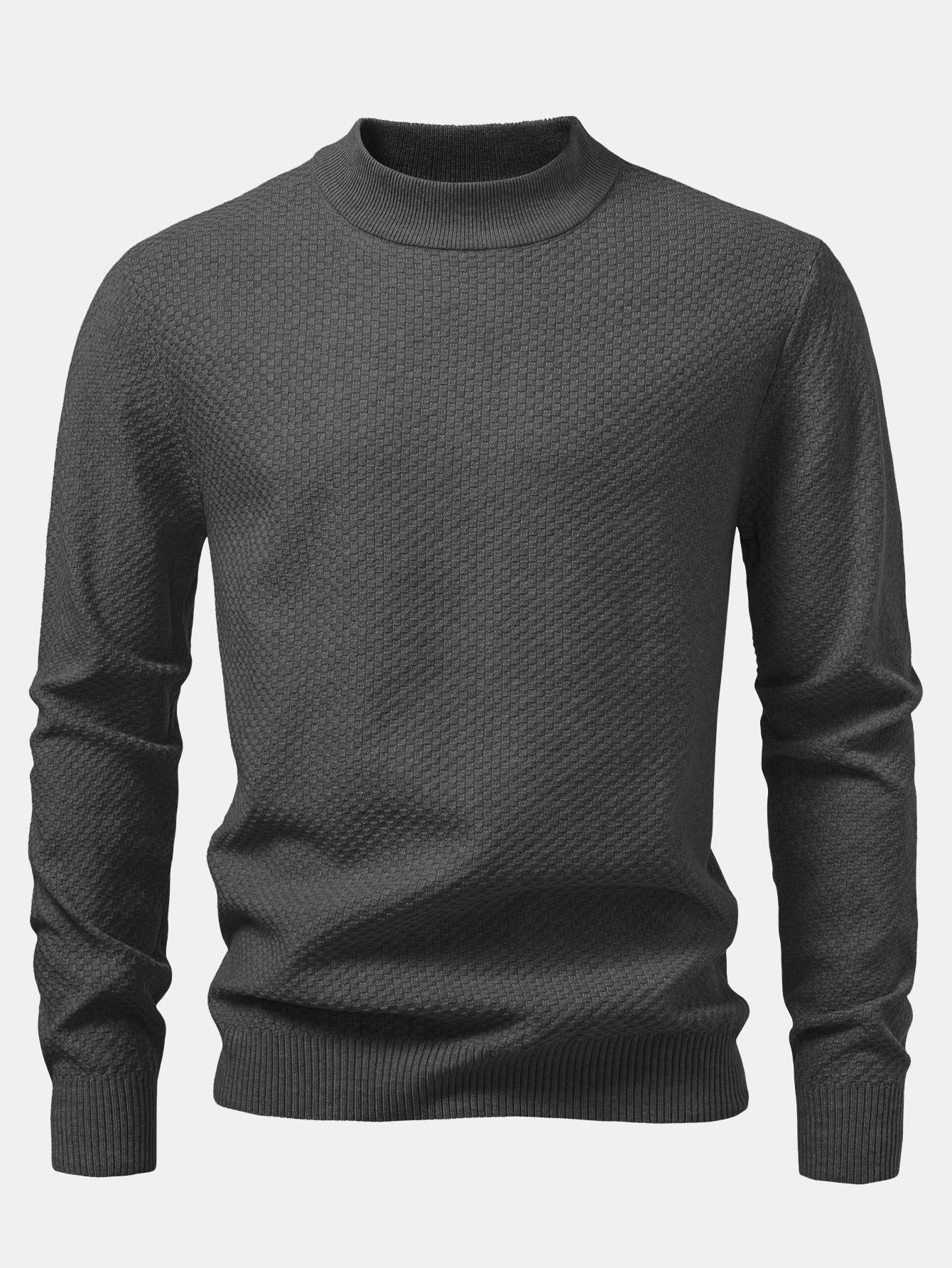 Checkerboard Textured Mock Neck Sweater