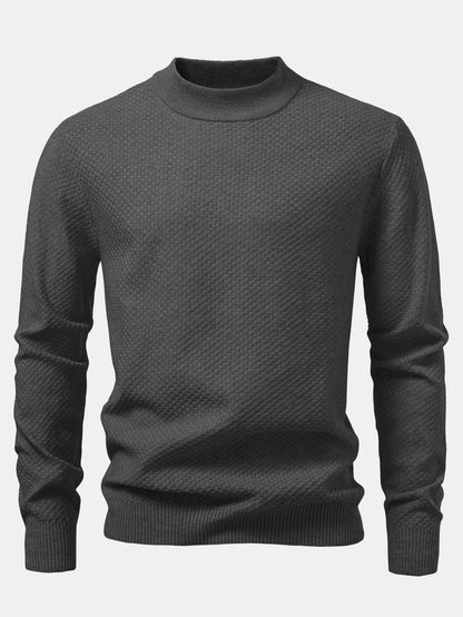 Checkerboard Textured Mock Neck Sweater