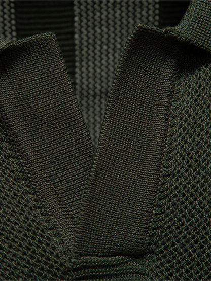 Stripe Hollow Knit V Neck Polo Shirt