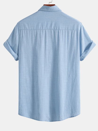 Poker Print Linen Look Contrast Button Up Shirt