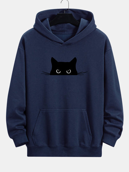 Black Cat Print Relax Fit Hoodie