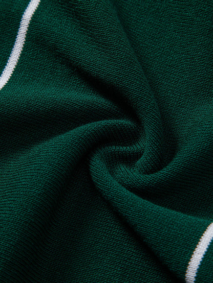 Stripe Zip Up Knitted Polo Shirt