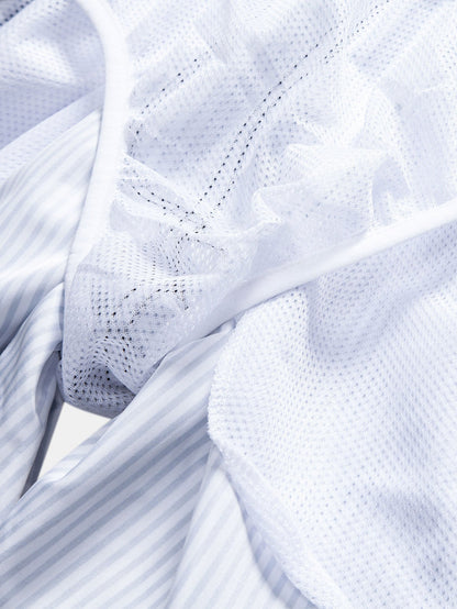 Textured Stand Collar Shirt & Stripe Print Swim Shorts