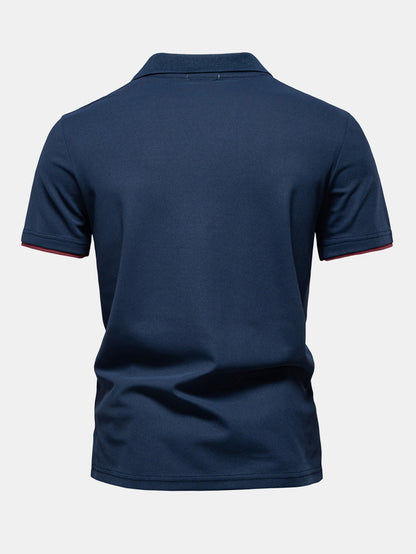 Contrast Pique V Neck Polo Shirt