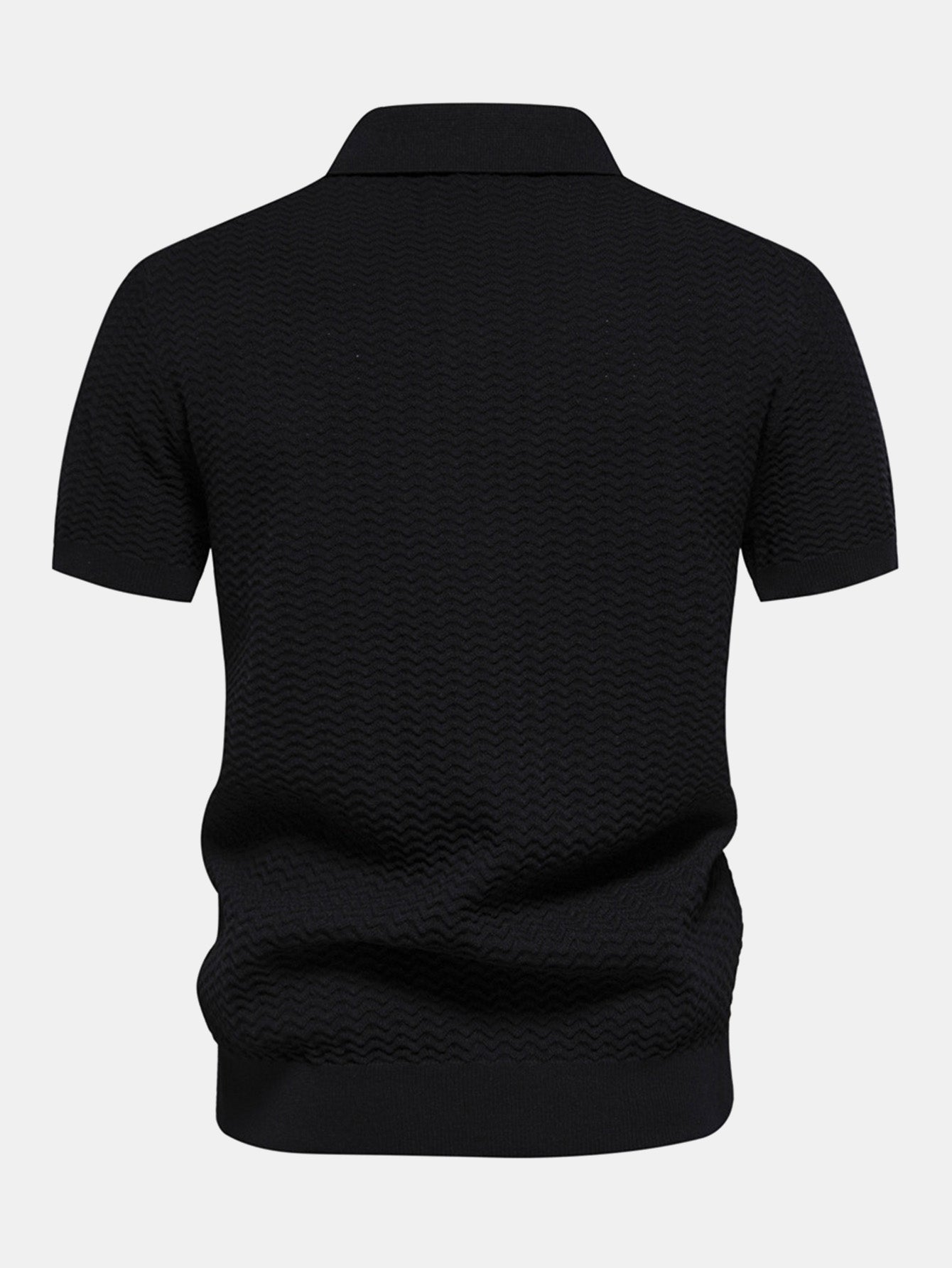 Contrast Textured Jacquard Knit Zip Up Polo Shirt