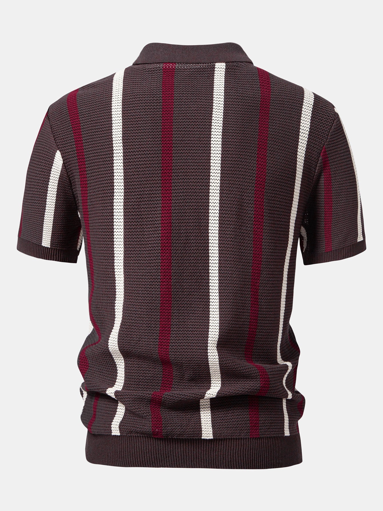 Striped Knit Zip Up Polo Shirt