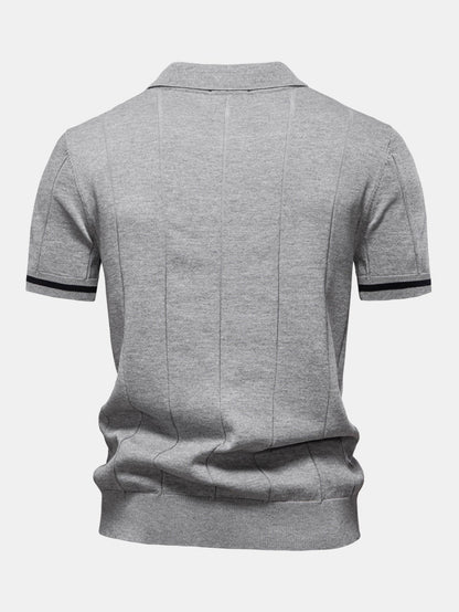 Contrast Trim Zipper Knit Polo Shirt