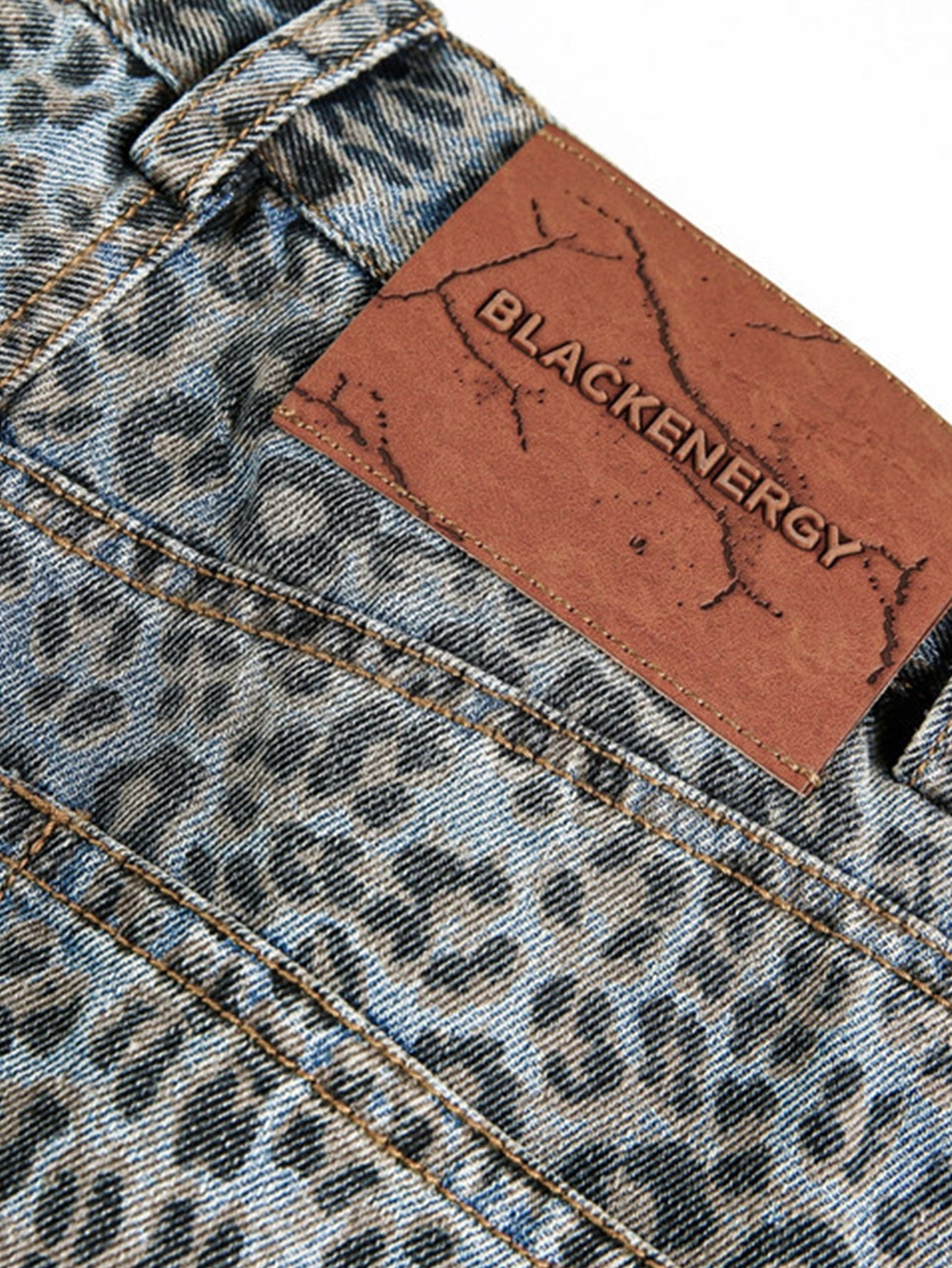 Leopard Print Washed Distressed Denim Baggy Pants