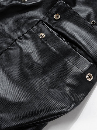 PU Leather Cargo Wide-Leg Pants