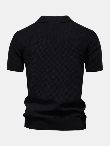 Pineapple Texture Knit V Neck Polo