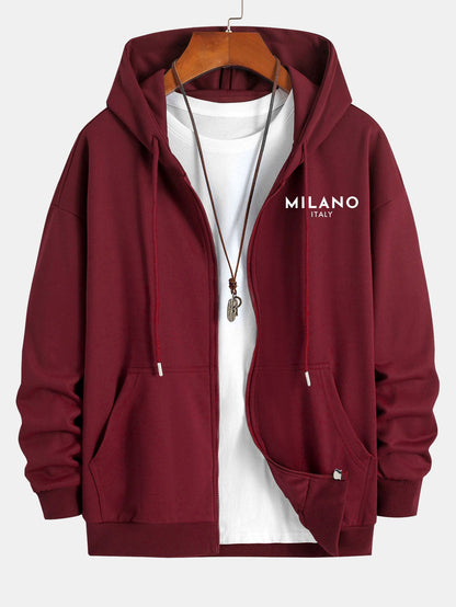 Milano Italy Print Relax Fit Zip Hoodie