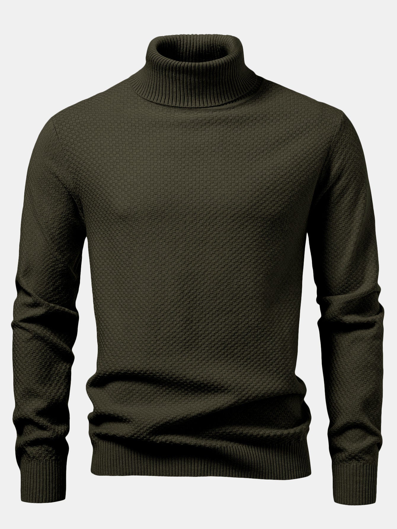 Checkerboard Textured Turtle Neck Sweater