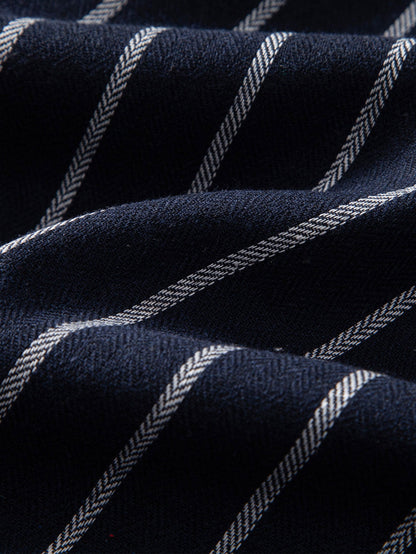 Cotton Blend Striped Stand Collar Shirt