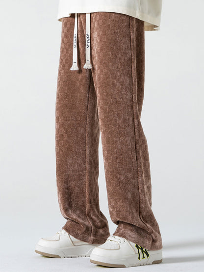 Checkerboard Textured Straight Leg Pants