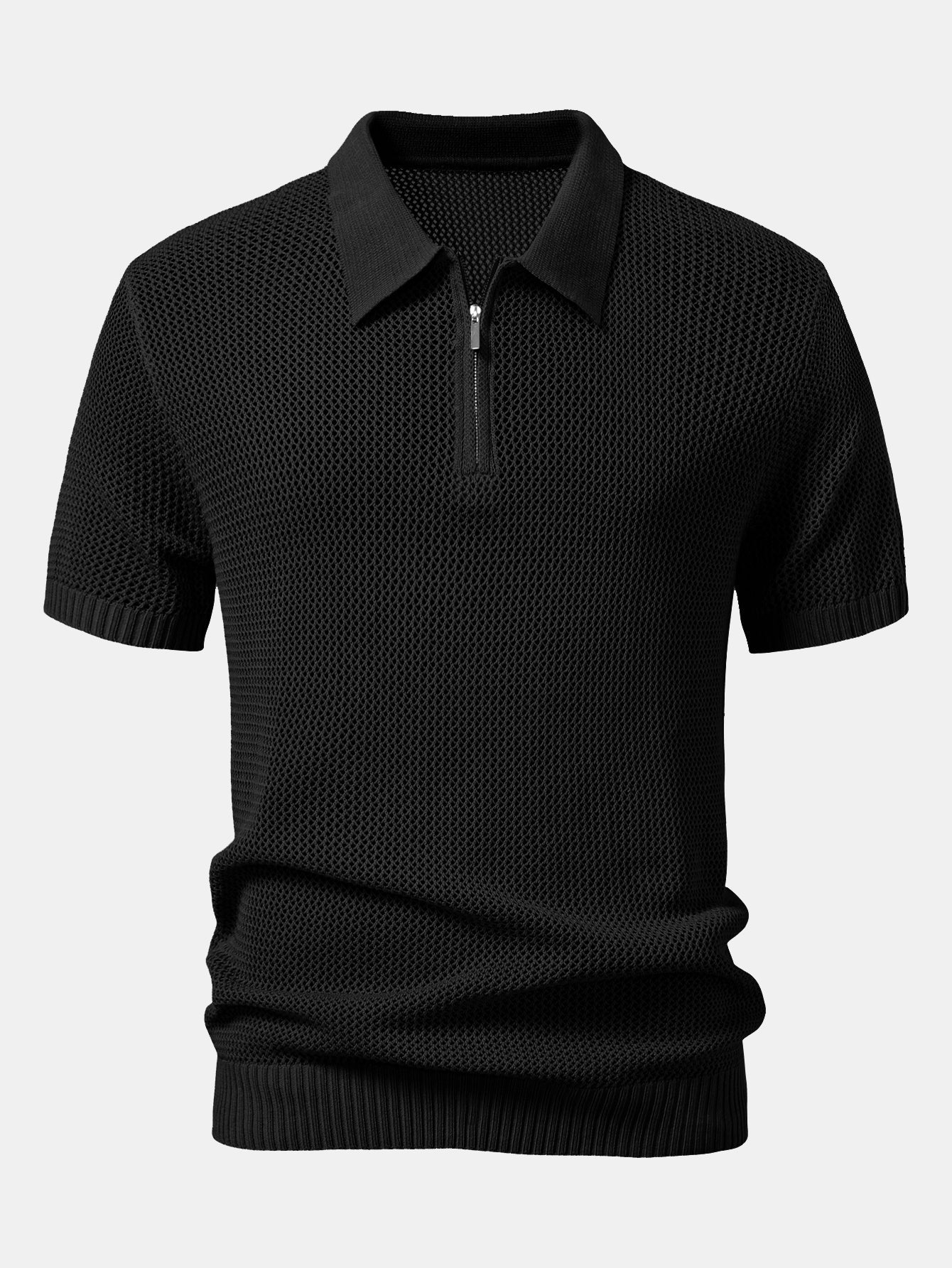Eyelet Zip Up Knit Polo Shirt