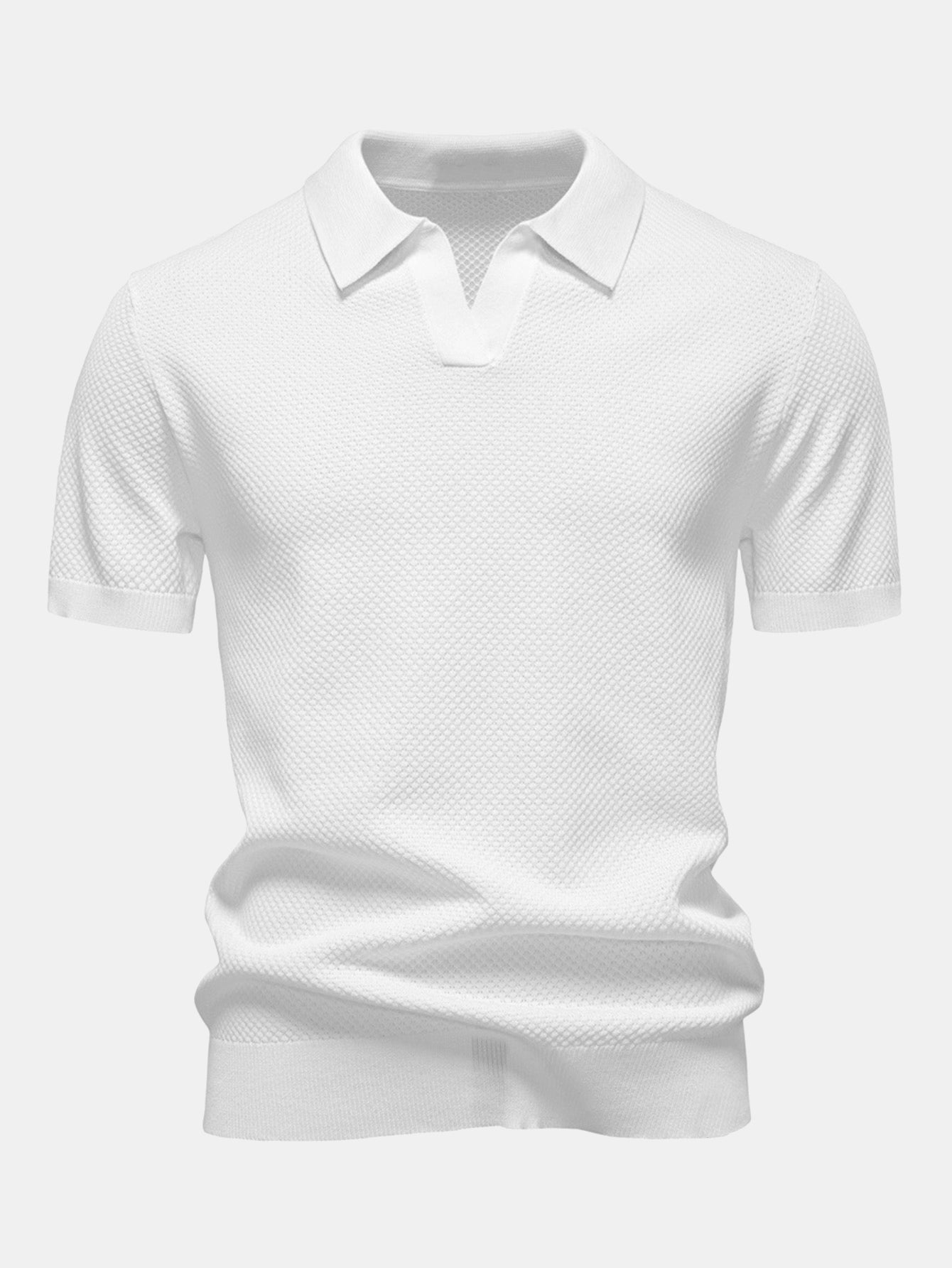 Pineapple Texture Knit V Neck Polo Shirt