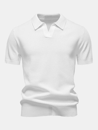 Pineapple Texture Knit V Neck Polo Shirt