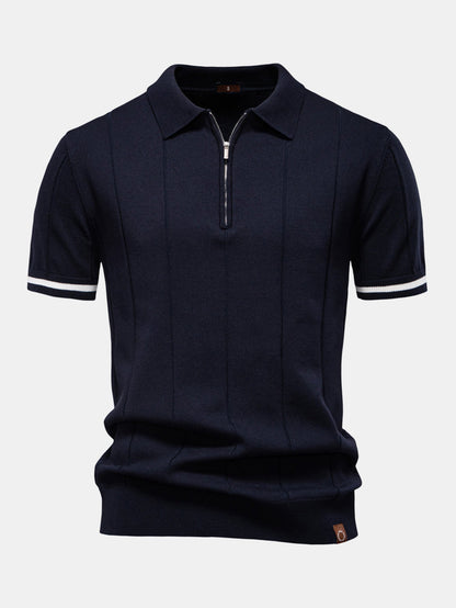 Contrast Trim Zipper Knit Polo Shirt