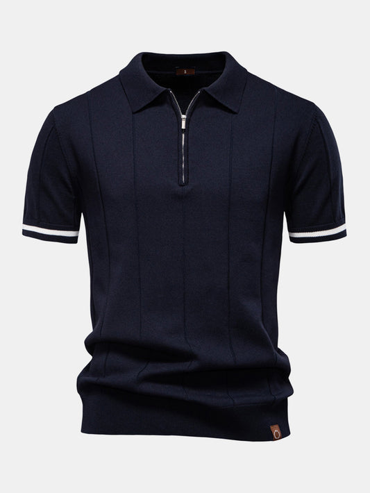 Contrast Trim Zipper Knit Polo Shirt