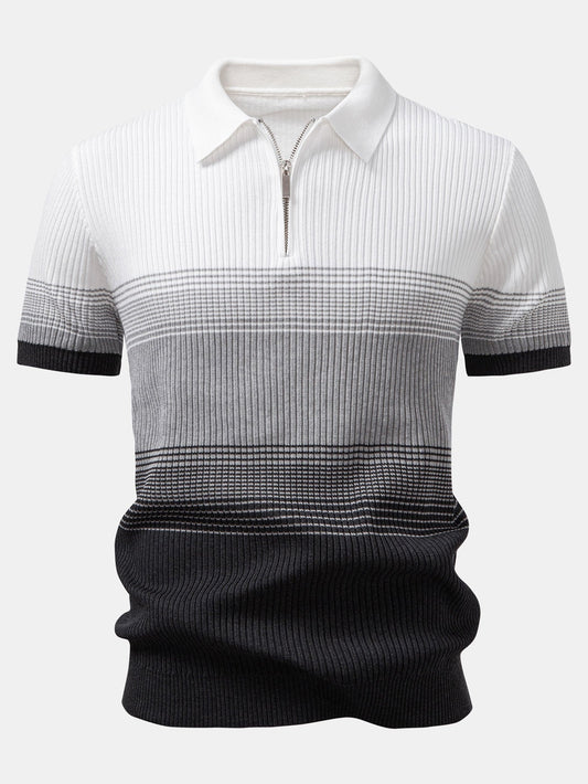 Striped Gradient Knitted Polo Shirt