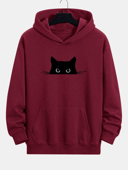 Black Cat Print Relax Fit Hoodie