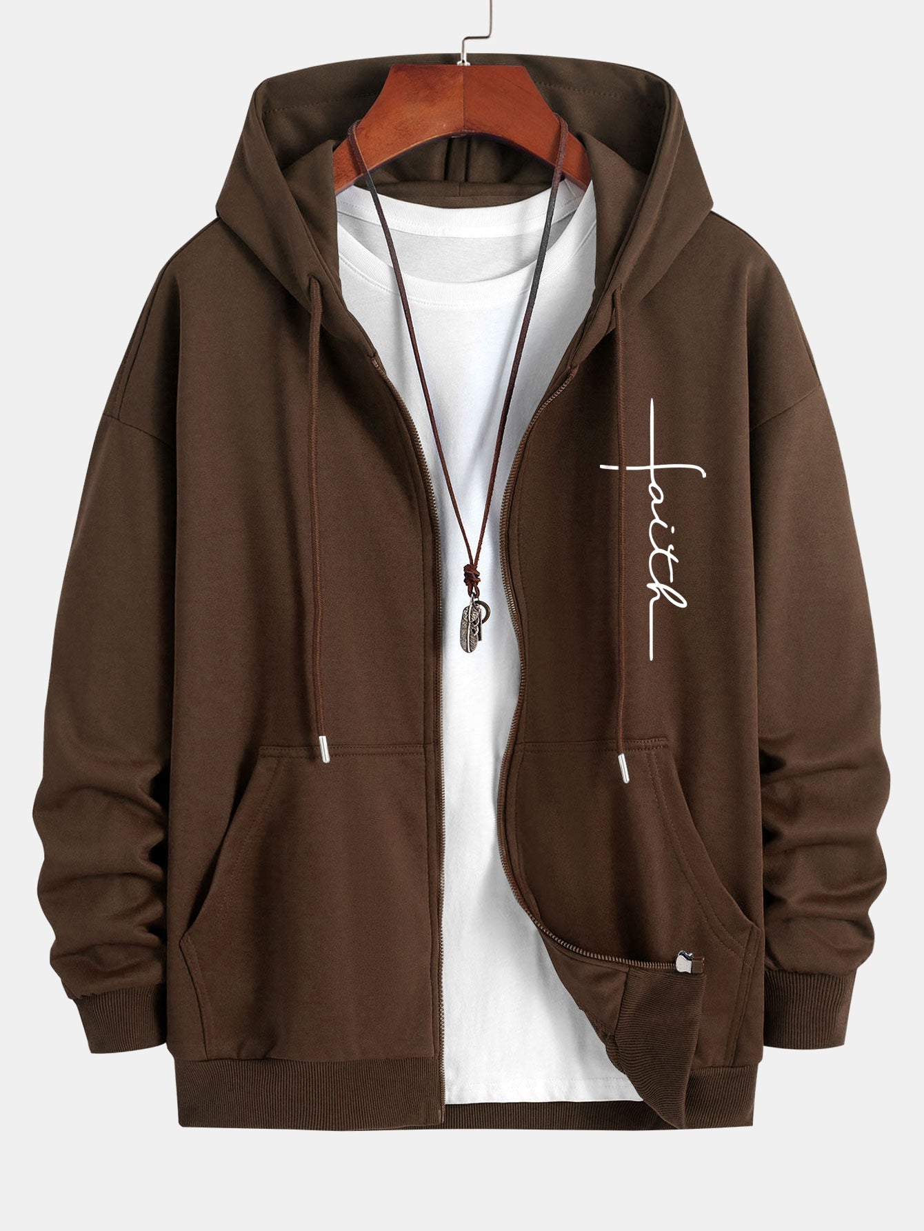 Faith Print Relax Fit Zip Hoodie