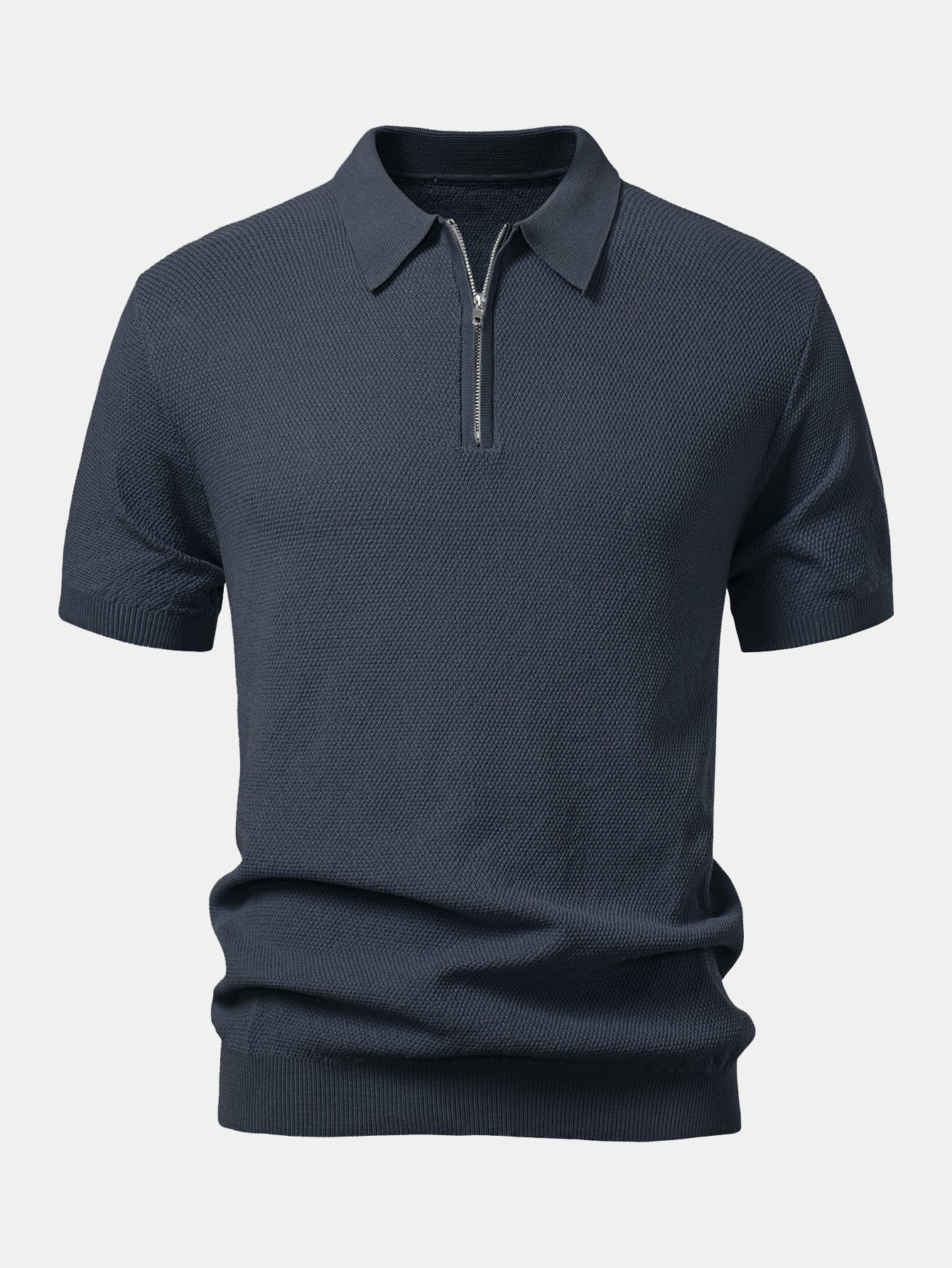 Textured Zip Up Knit Polo Shirt