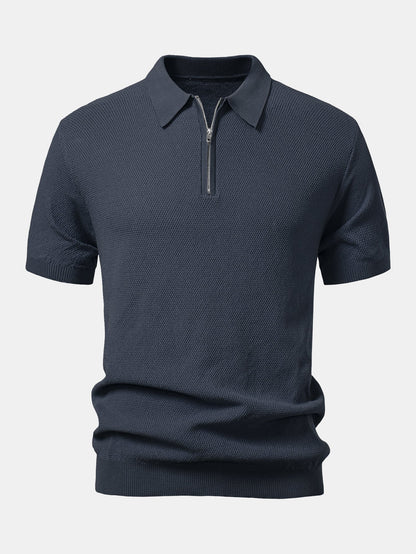 Textured Zip Up Knit Polo Shirt